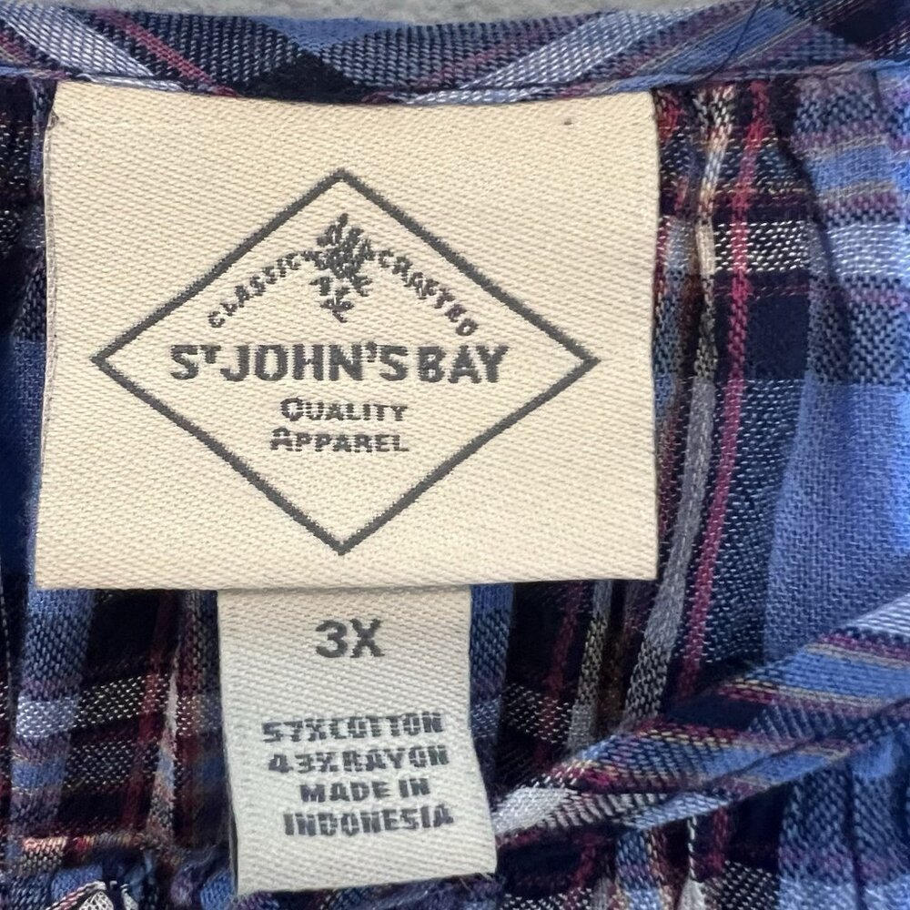 St John's Bay Women’s Shirt Plus Size 3X Blue Check Off Shoulder Blouse NWT - Picture 5 of 10